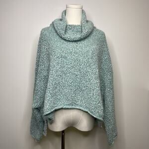 Free People Slouchy Oversized Shrug Knit Trendy BFF Sweater Size M Aqua Blue